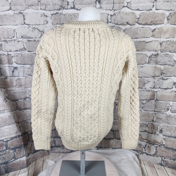 Irelandseye Cara Crew Neck 100% Virgin Wool Cream Size Small Fisherman - Picture 9 of 14